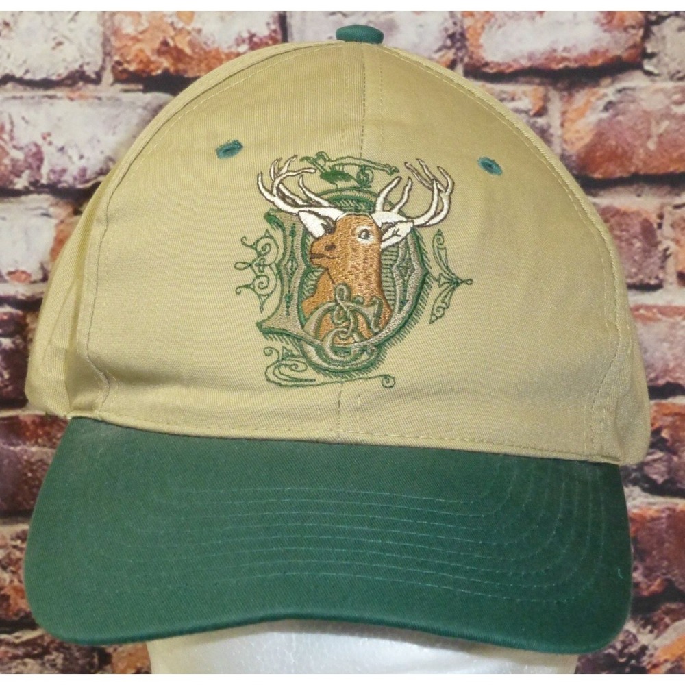 John Deere Deer Buck Antlers Embroidered Adjustable Cap Tan & Green By‎ Nissun